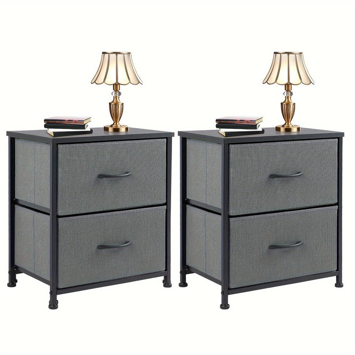 Set of two compact nightstands with storage drawers, perfect for modern bedroom organization.