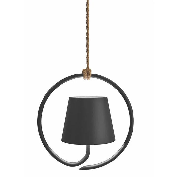 Portable LED hanging light, modern design for indoor/outdoor use, rechargeable.