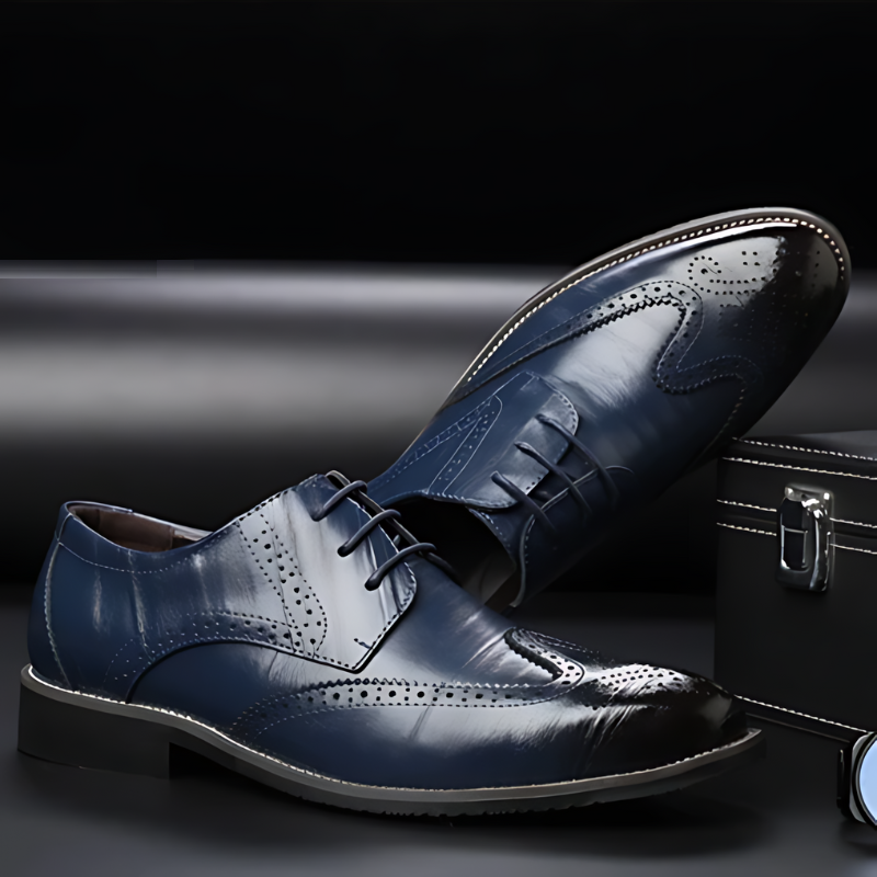 Light brown classic men's brogue oxfords, comfortable formal footwear for men.