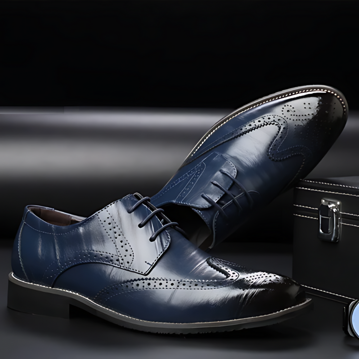 Light brown classic men's brogue oxfords, comfortable formal footwear for men.