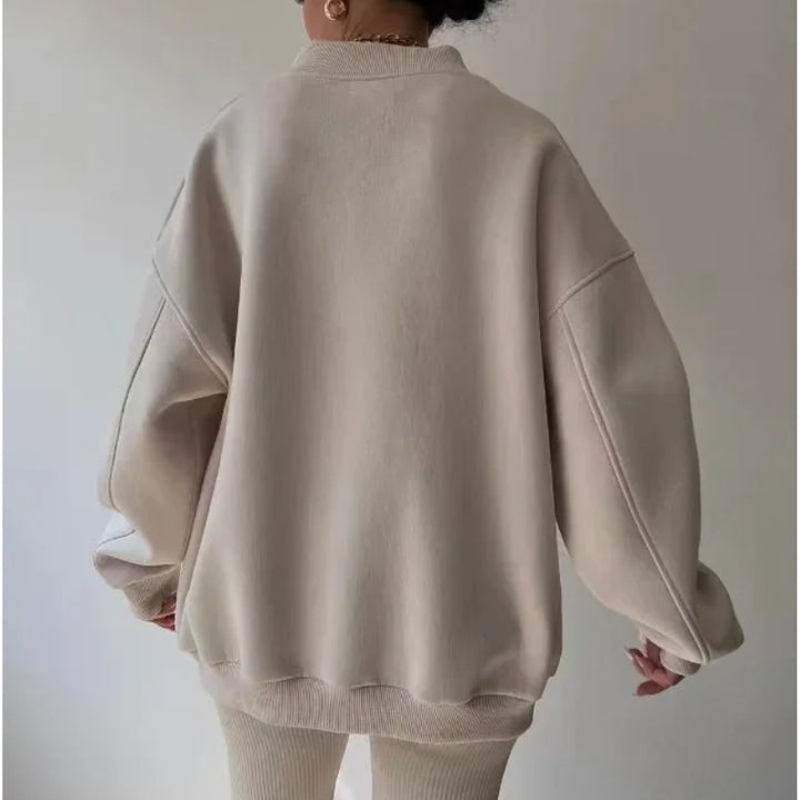 Stylish women's oversized pullover, ideal for fall & winter loungewear; soft, comfortable & versatile fashion.