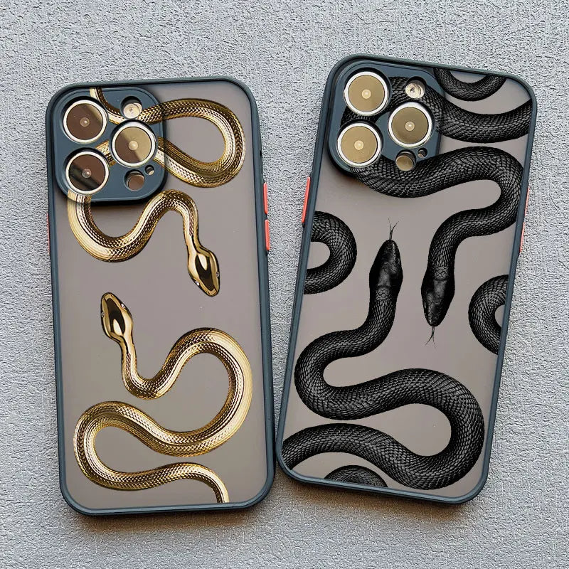 Slim fit serpent iPhone case for women, compatible with wireless charging and very protective.