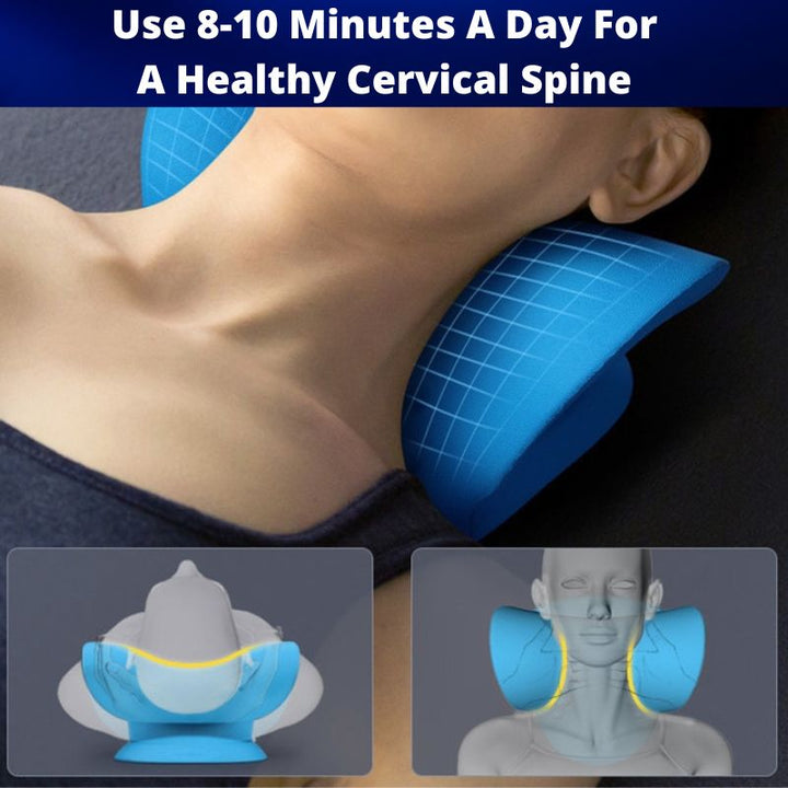 Cervical traction device pillow for neck pain relief, alignment & posture improvement.