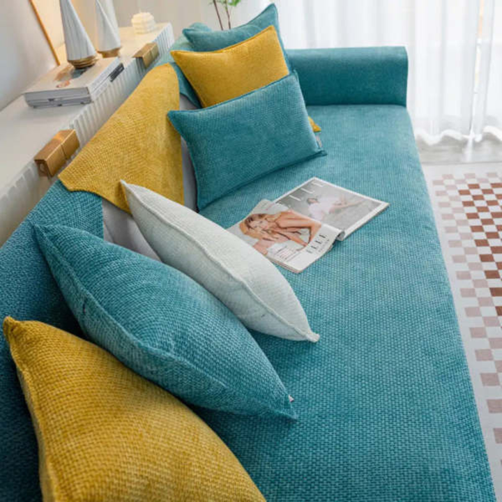 Stylish home decor velvet sofa cover in a modern living room setting, featuring a non-slip design, pet friendly.