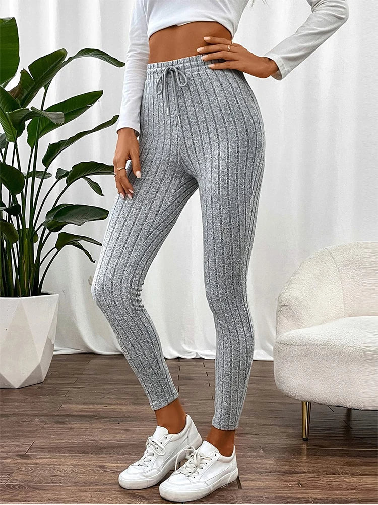 Versatile high-rise ribbed women's leggings, perfect for everyday comfort, casual style, or light activewear.