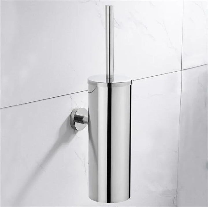 Modern wall-mounted toilet brush. Stainless steel for contemporary bathrooms, offering hygiene & sleek design.