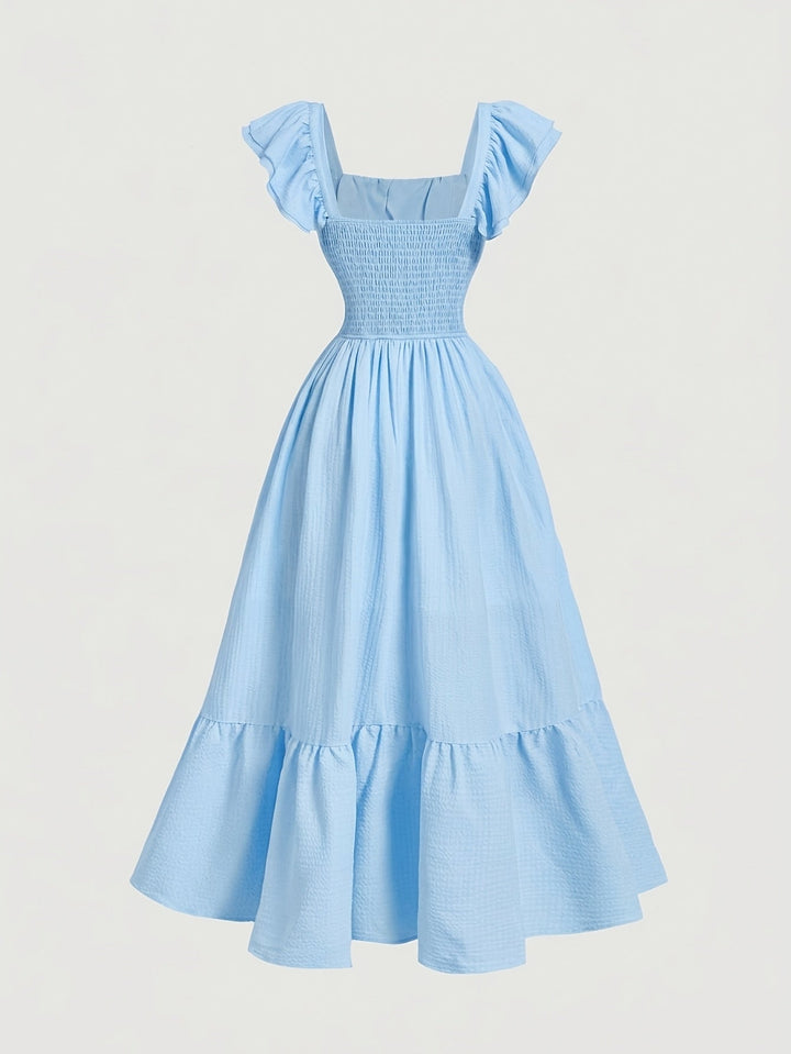 Stylish women's maxi dress, off-shoulder design with lovely ruffles. Perfect for summer and special events.