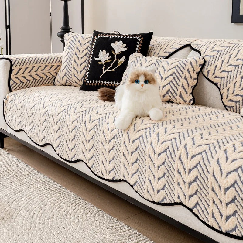 Cozy Plush Sofa Cover with Anti-Slip Wheat-Ear Design