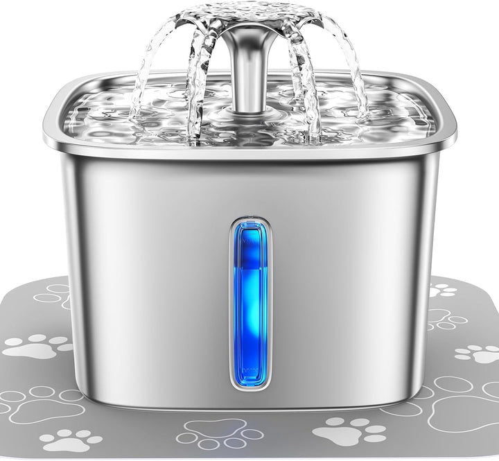 Stainless steel cat water fountain for quiet, filtered pet hydration. Automatic drinking dispenser, durable & food-grade.