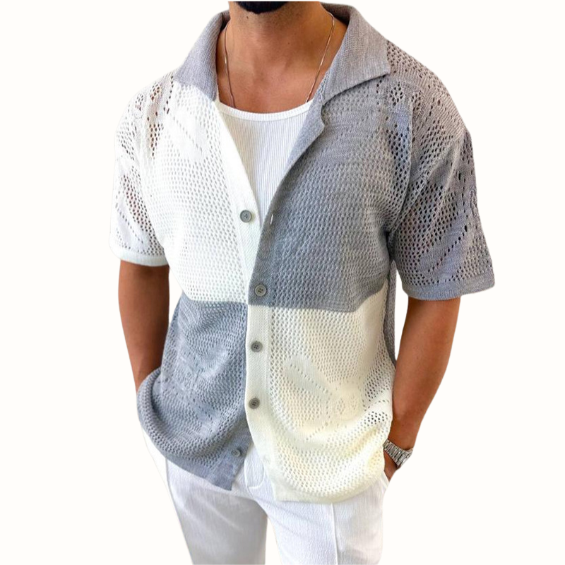 Stylish men's short sleeve Casa Milo shirt. Breathable, textured, and perforated for unique summer fashion.