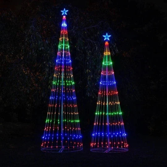 Outdoor multicolor LED animated Christmas tree lightshow, a stunning and waterproof addition to holiday garden lighting.