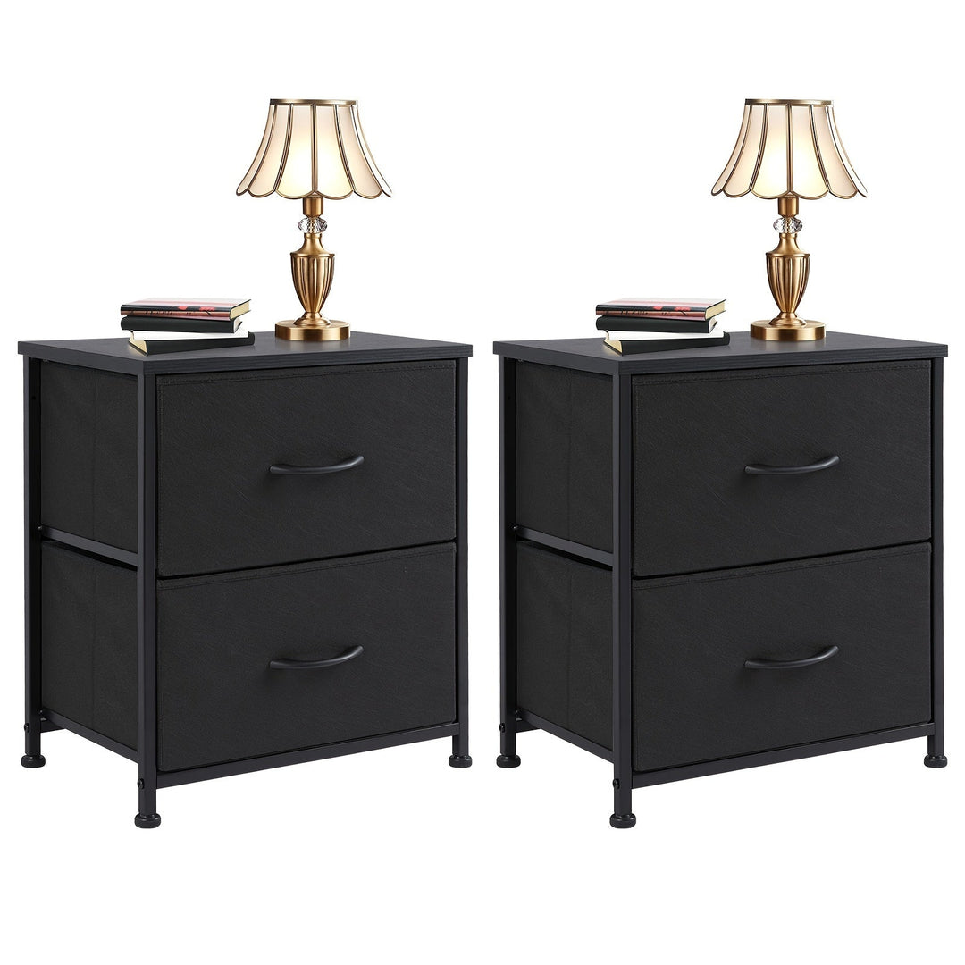 Modern home decor: two compact nightstands with easy-access storage drawers for bedside convenience.
