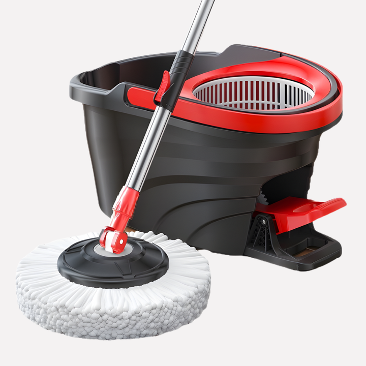 Efficient spin mop & bucket system with microfiber head for easy, deep floor cleaning. Perfect household cleaning tool.