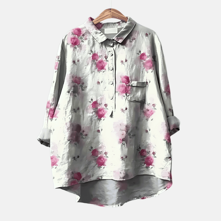 Women's loose fit floral long sleeve blouse with button front for spring & summer style.