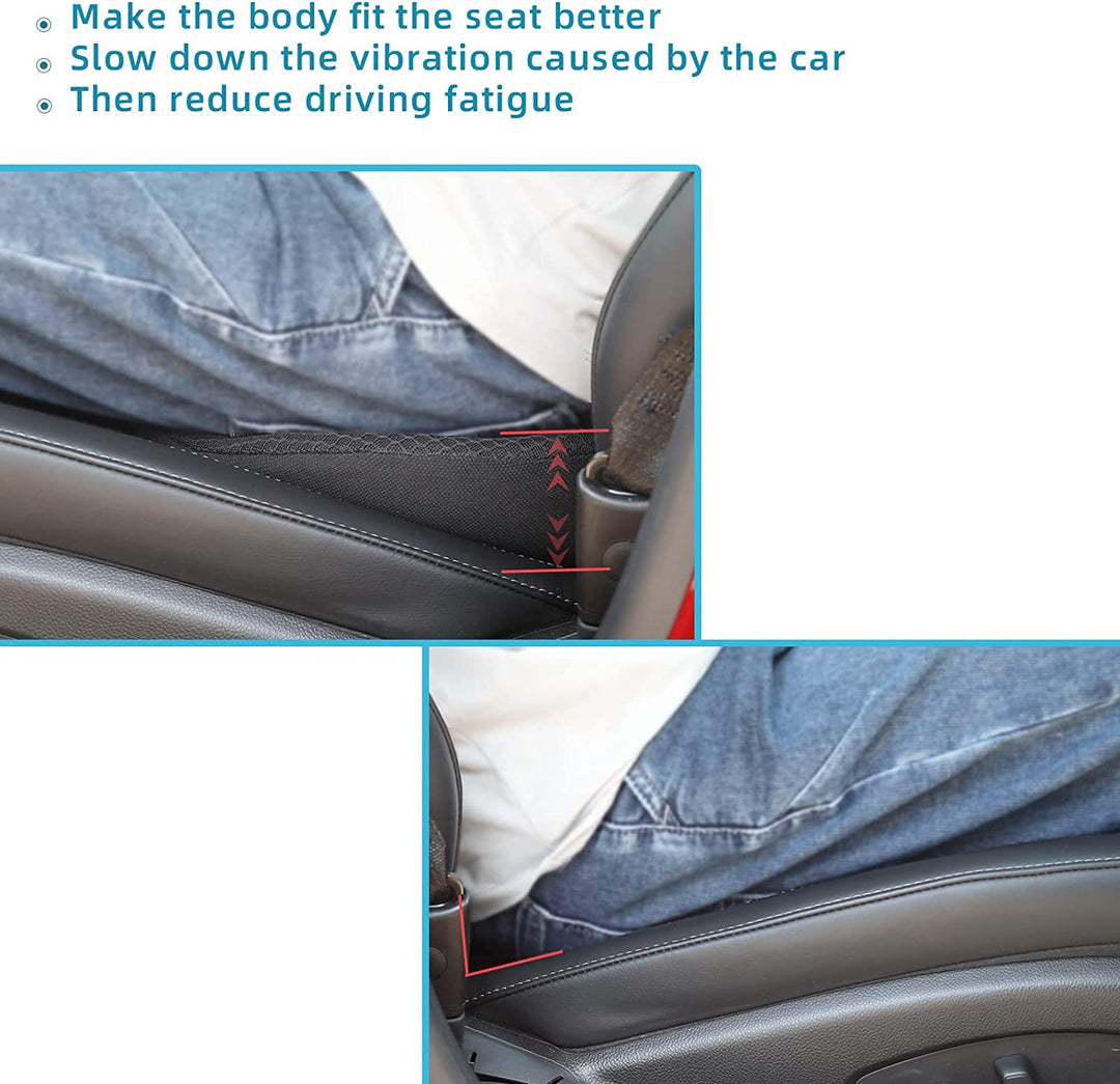 Washable memory foam car booster seat for enhanced driving comfort & posture support.