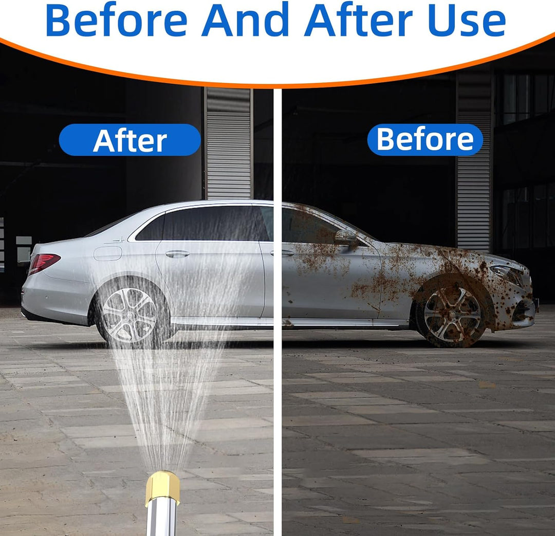 Easy-to-use high-pressure spray nozzle for quick car wash, patio, & outdoor surface cleaning.