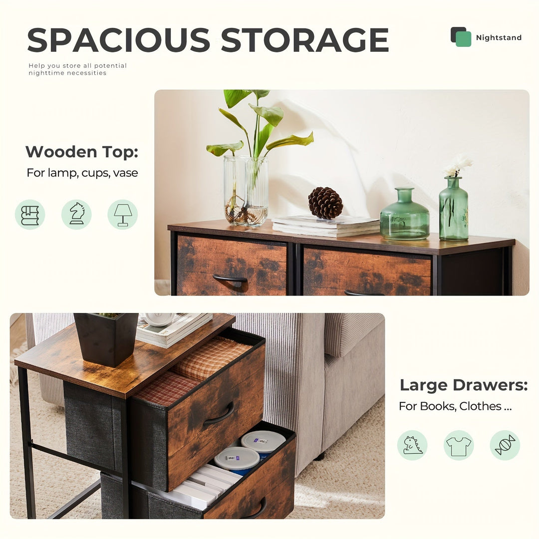 Functional and chic: a pair of compact nightstands, each equipped with a handy storage drawer.