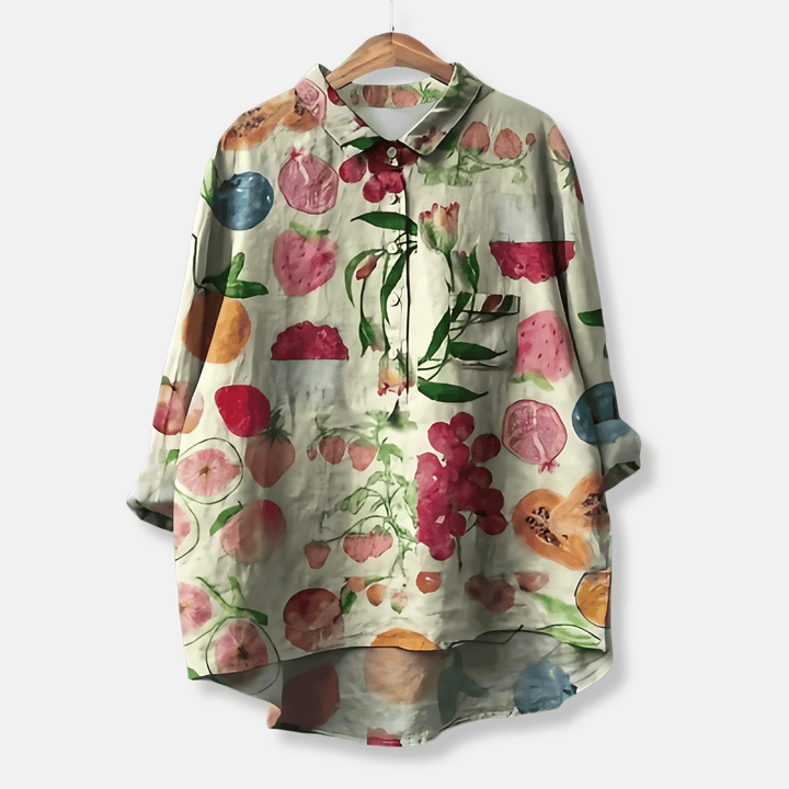 Women's floral loose fit long sleeve blouse with button front, a key piece for spring & summer fashion.