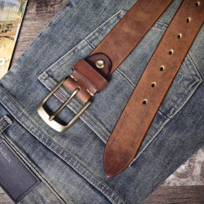 Timeless brown leather belt for men, crafted from premium full grain cowhide for durability.