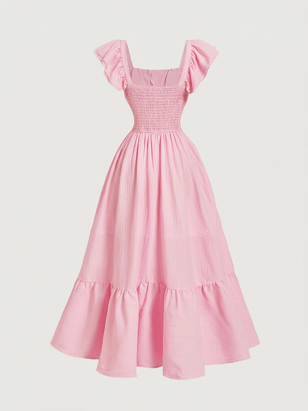 Classic women's off-shoulder maxi dress with elegant ruffles, perfect for summer evenings & formal occasions.