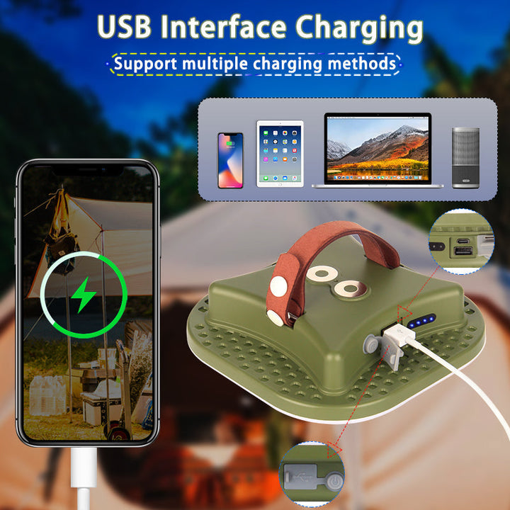 80W LED solar-powered camping lamp with magnetic attachment for hands-free convenience.