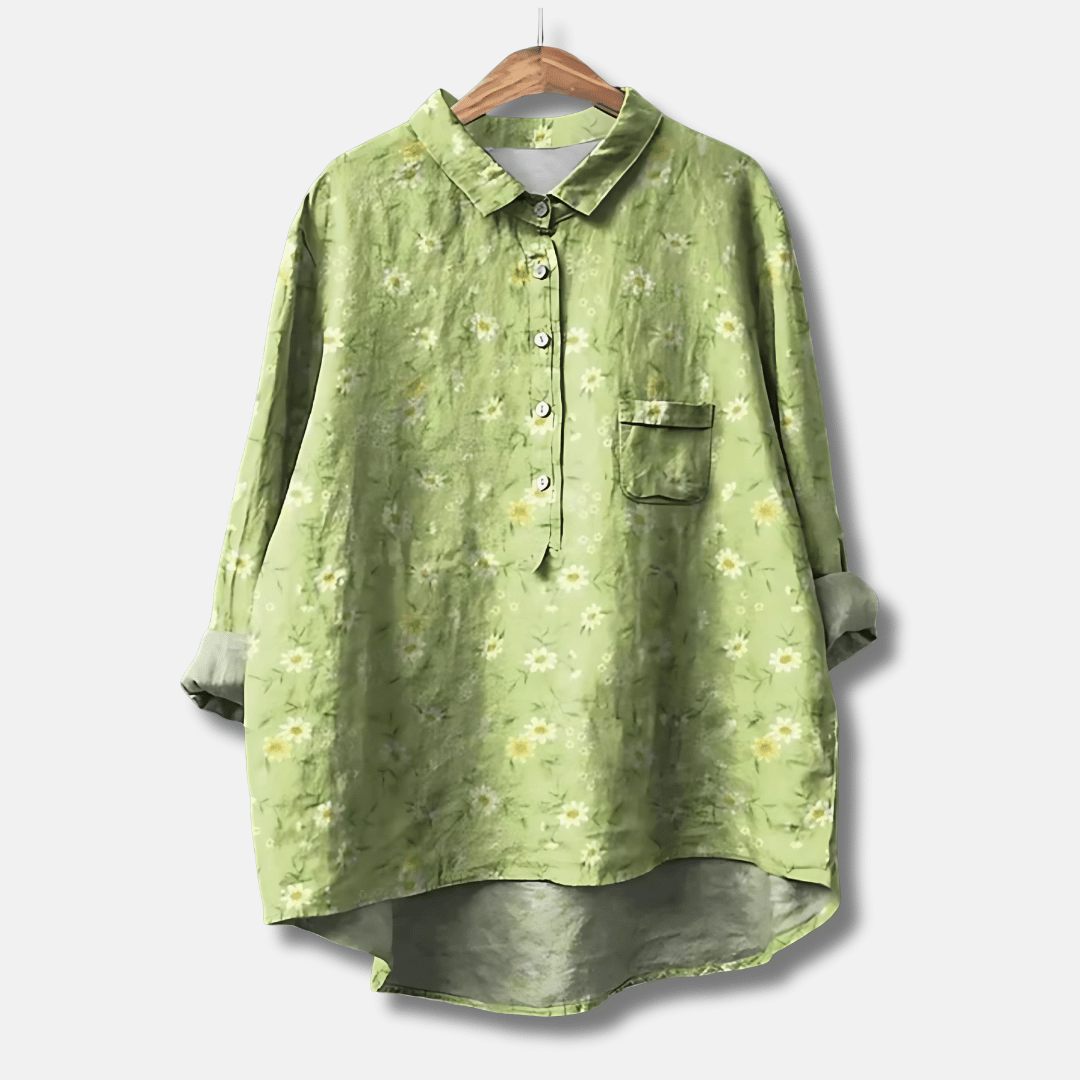 Casual chic women's floral long sleeve blouse, loose fit, button front, an elegant top for spring & summer style.