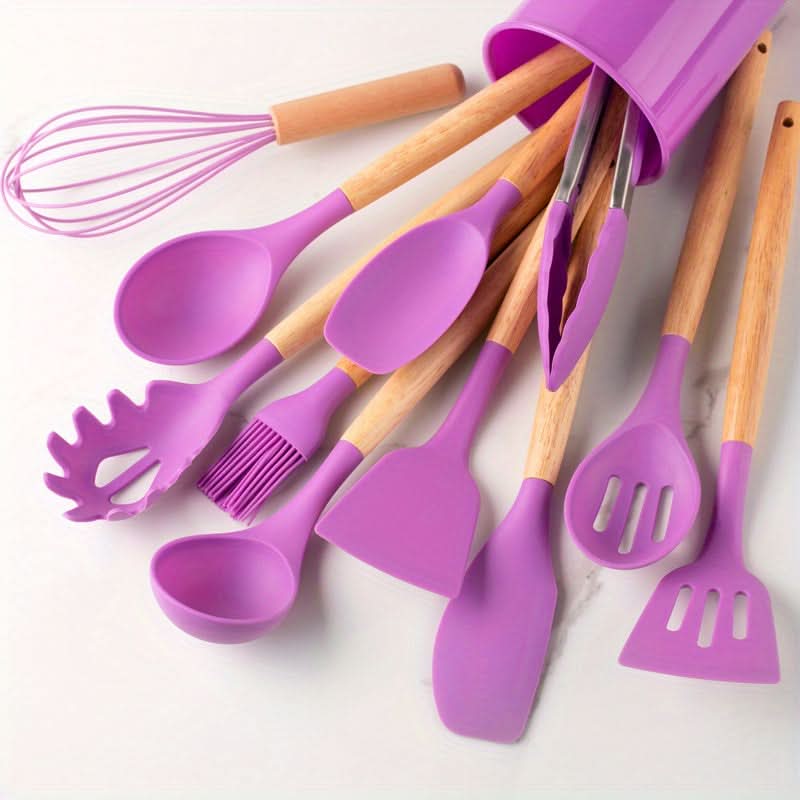 Practical 12-piece silicone kitchen utensil kit, non-stick safe, heat resistant, ideal for daily cooking.