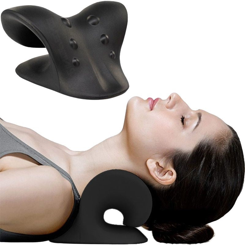 Unisex neck stretcher pillow for cervical pain relief and spine alignment.