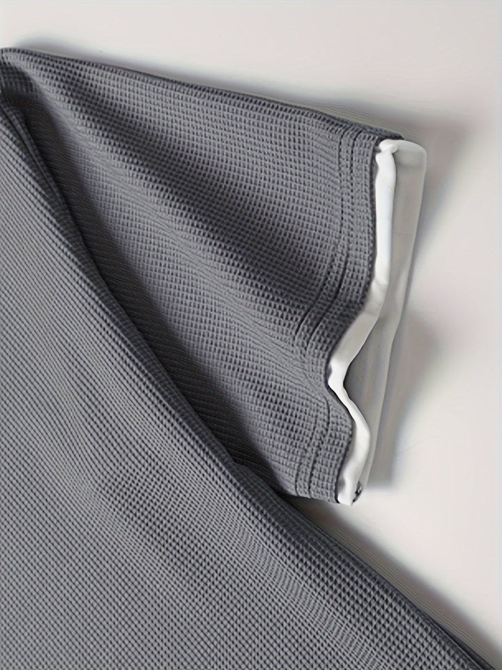 Men's waffle texture shorts & t-shirt. Relaxed fit 2-piece comfort lounge set for home leisure.