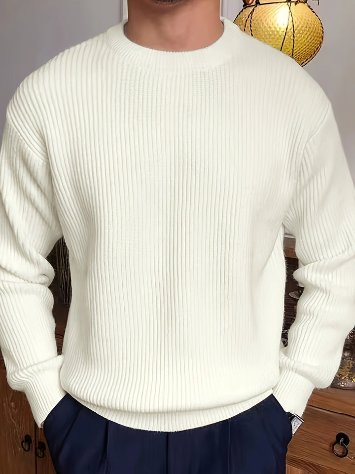 Navy Men's Milan Classic Long Sleeve Top, a casual crew neck pullover for modern men.