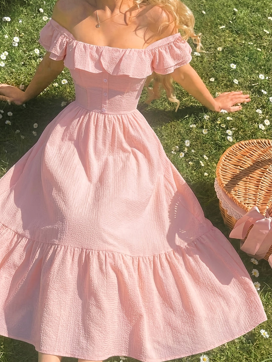 Fashionable ruffled off-shoulder maxi dress for women, ideal for a cocktail party or elegant evening out.