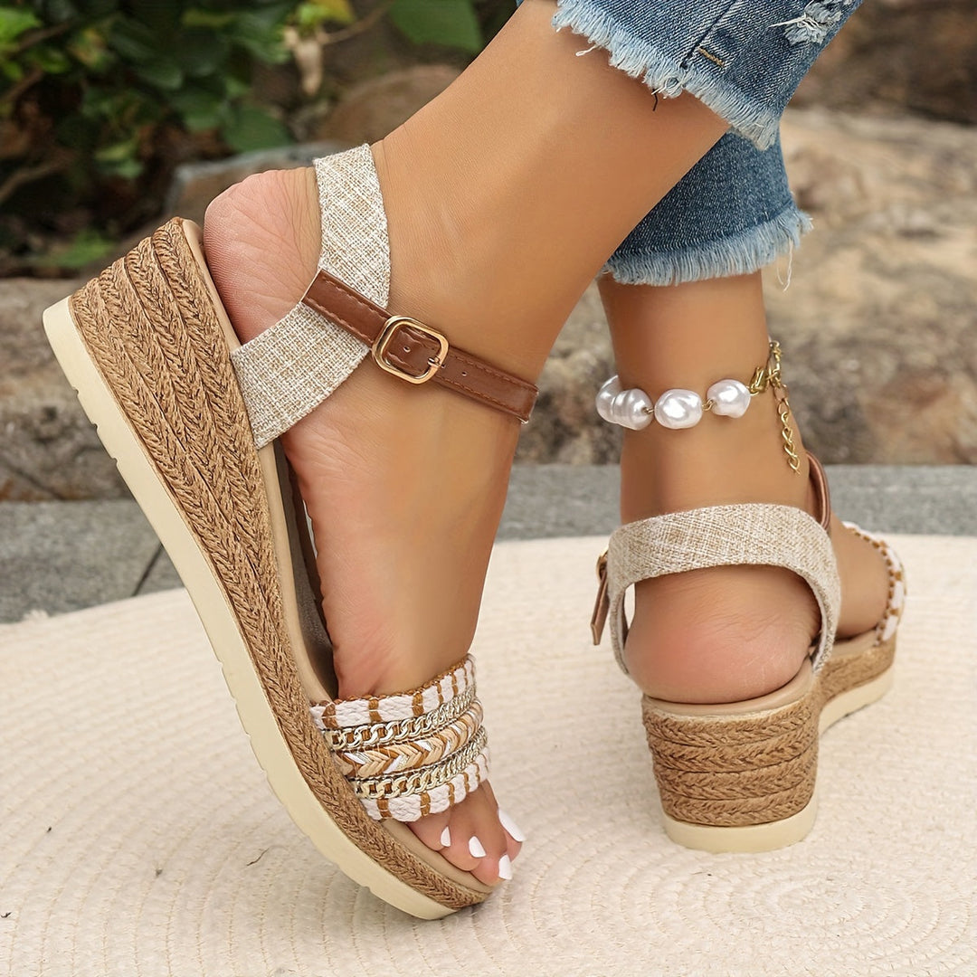 Women's fashion platform wedge sandals with secure cross strap & all-day support. Perfect for summer outfits.
