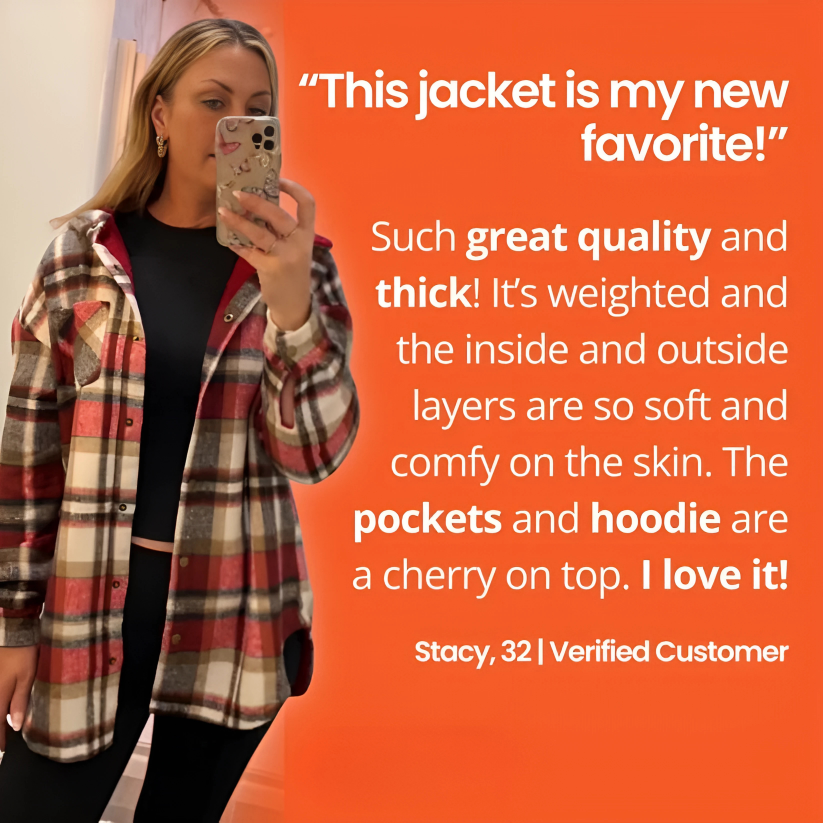 Stylish women's plaid button jacket, cozy teddy bear hooded shacket for everyday casual wear.