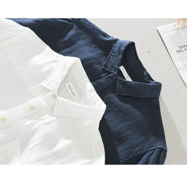 Effortless men's long sleeve Amalfi popover shirt, casual wear, versatile for sophisticated men.