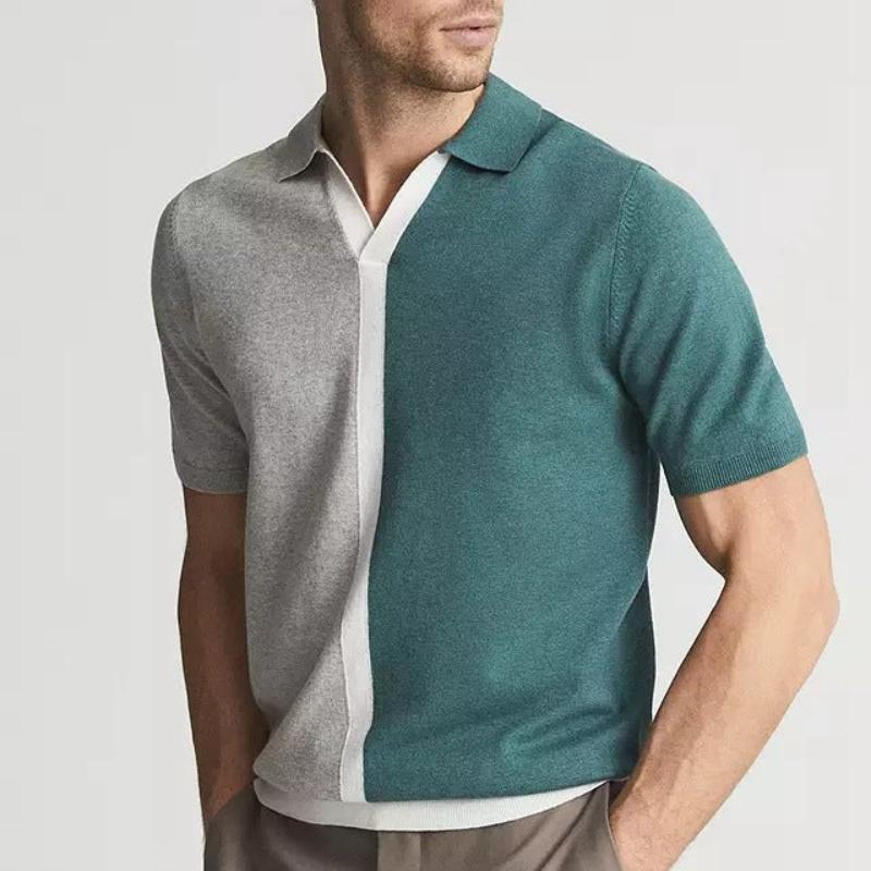 Stylish men's two-tone polo shirt with a modern split color design. Perfect for casual everyday wear.