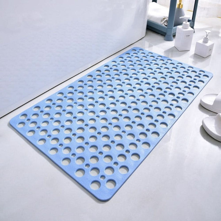 Easy-clean, non-skid shower mat offers superior bathroom safety. Hygienic, durable, luxury PVC bath mat.
