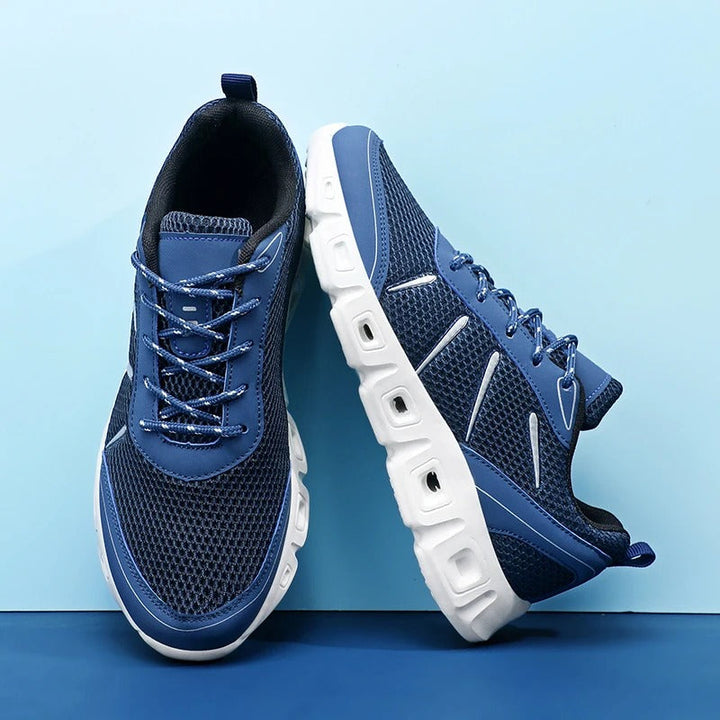Unisex running shoes in sand, featuring a comfortable, breathable upper for long-distance runs and daily comfort.