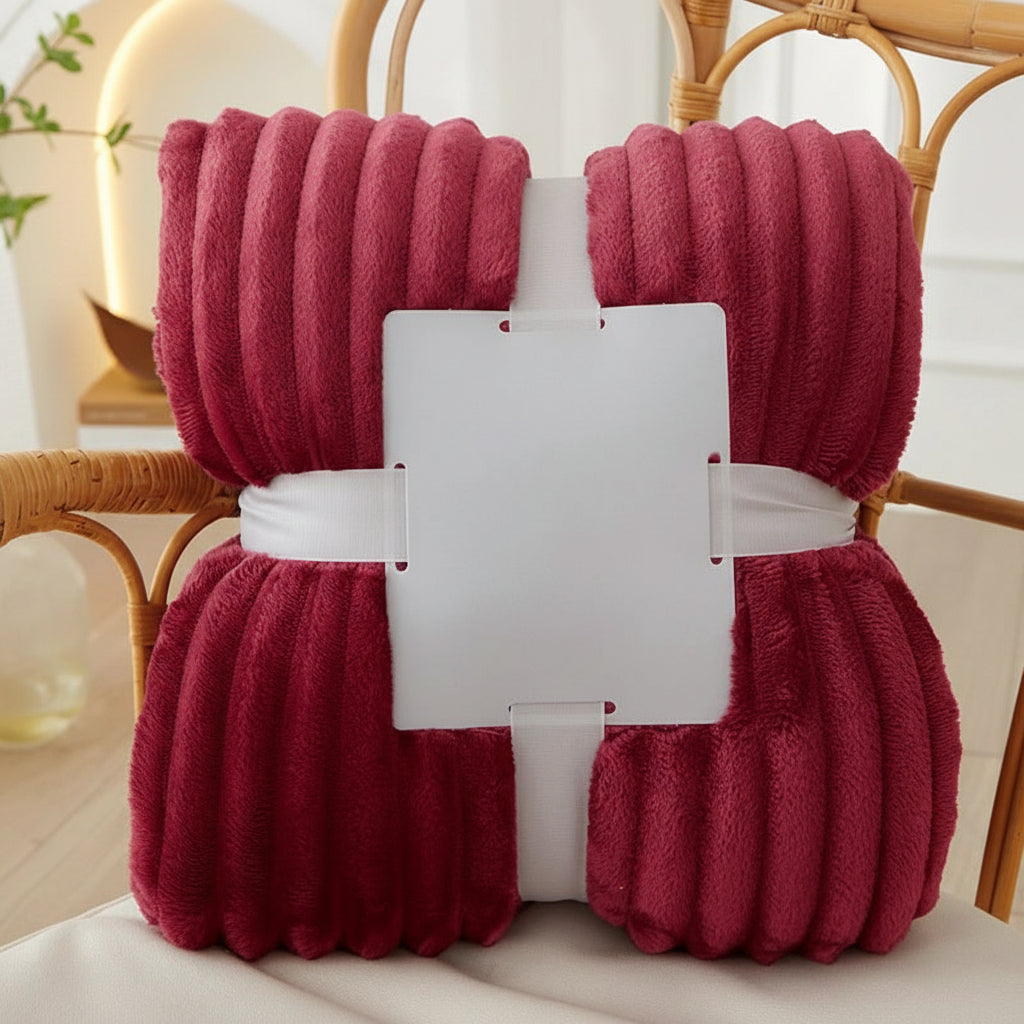 Cozy striped flannel fleece blanket, ultra-soft and warm for autumn/winter comfort.