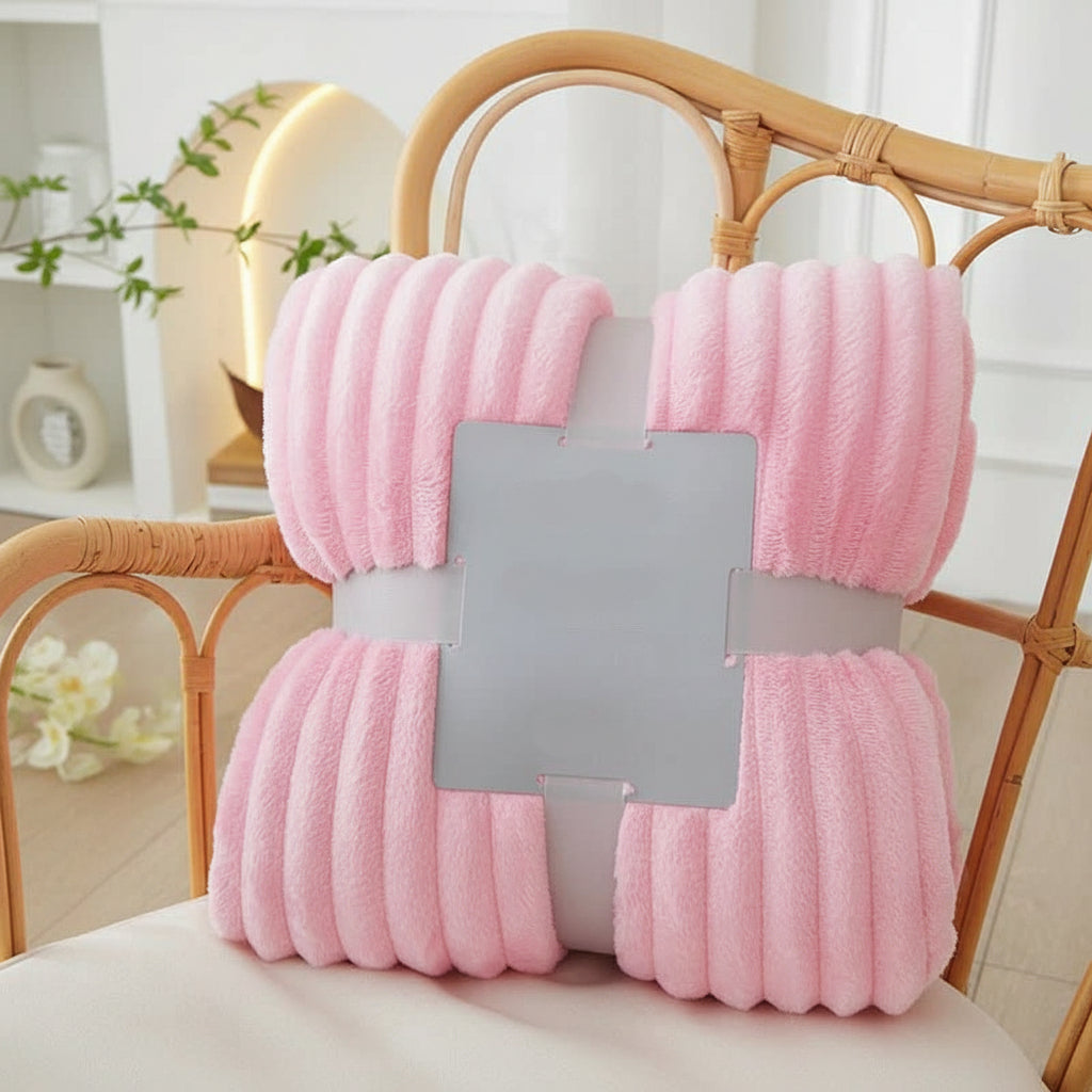Comfortable striped flannel fleece blanket, a soft bed throw for relaxing autumn nights.