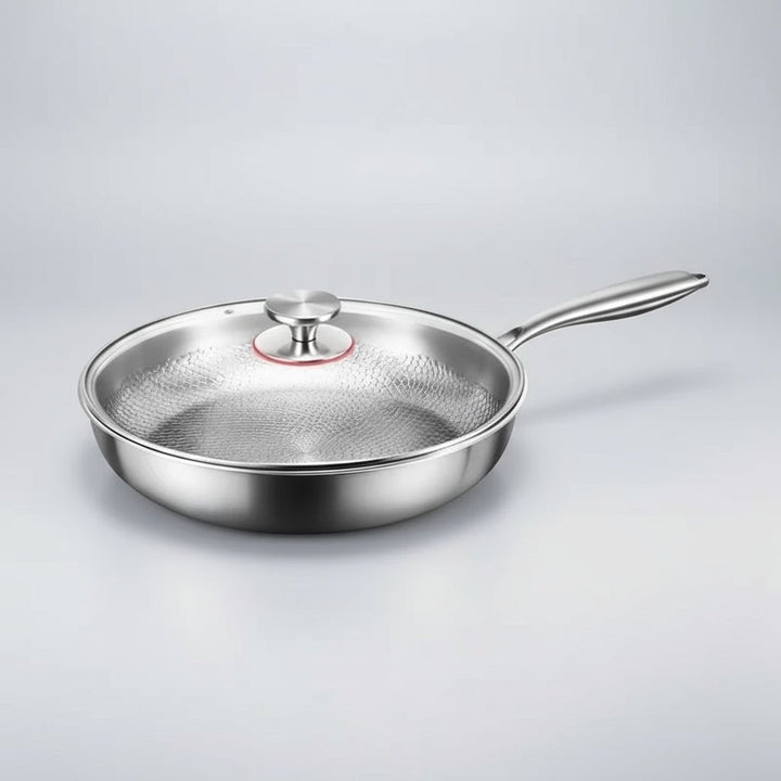 High-performance hammered titanium non-stick frying pan. Essential cookware for induction, ensuring easy, gourmet cooking.