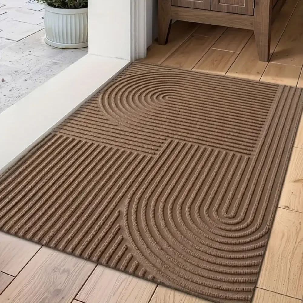 Modern line pattern floor mat, elegant and highly absorbent. Durable, stylish, and non-slip for home decor.