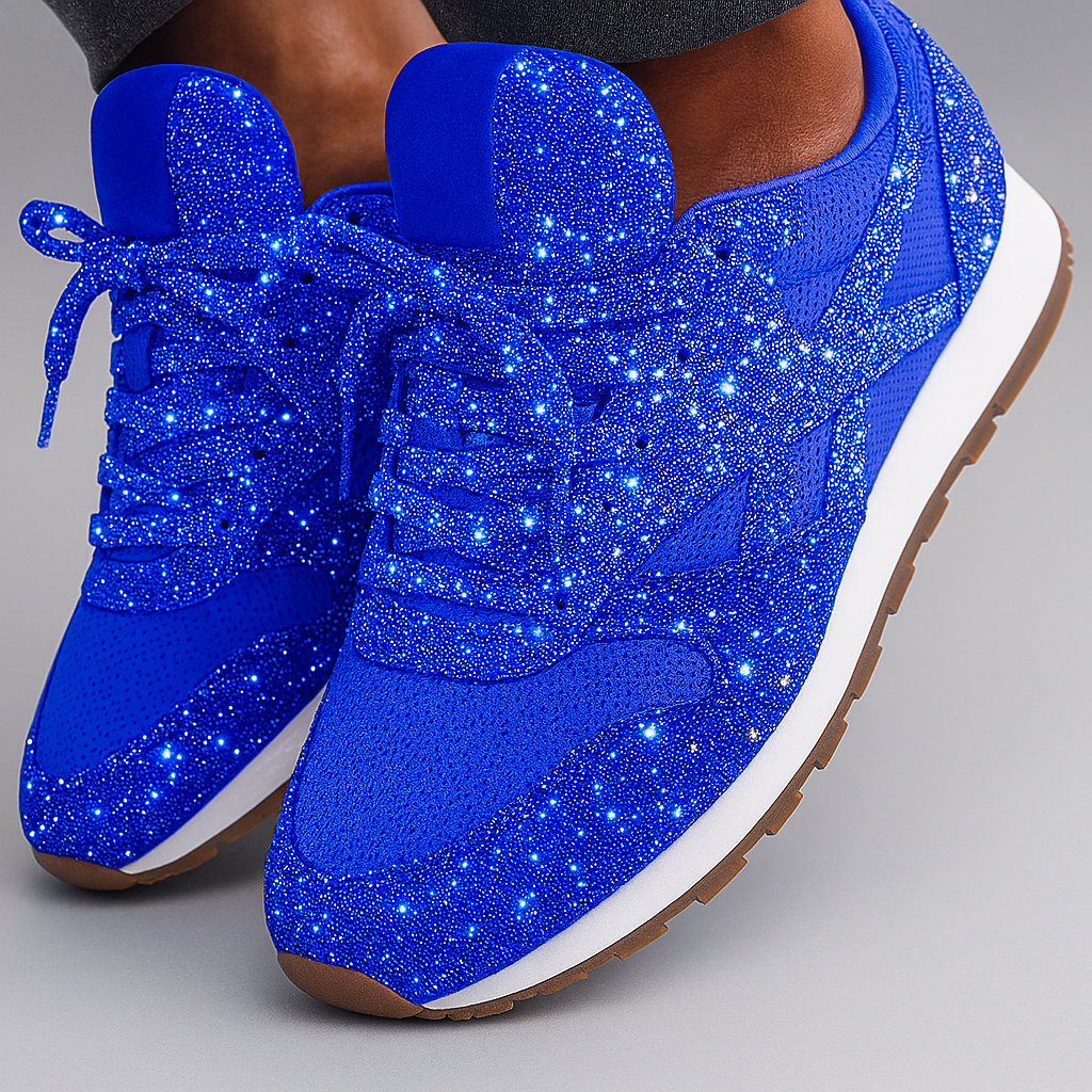 Comfortable women's chunky glitter platform shoes, adding a trendy sparkle to any streetwear ensemble.