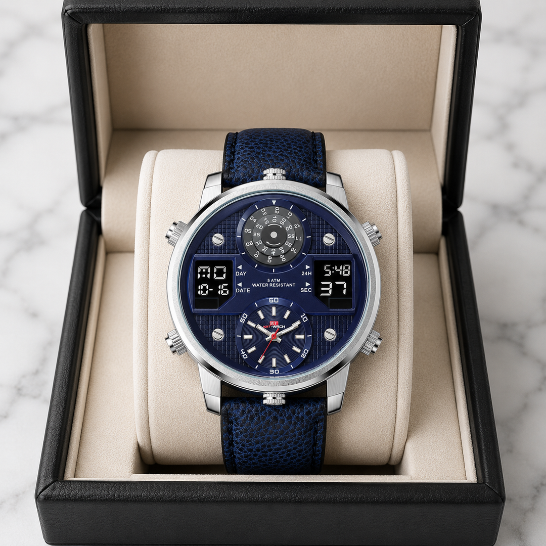 Stylish men's stainless steel dive watch. Multifunction, durable, and water-resistant timepiece for men's fashion.