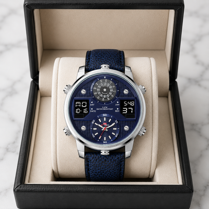 Stylish men's stainless steel dive watch. Multifunction, durable, and water-resistant timepiece for men's fashion.