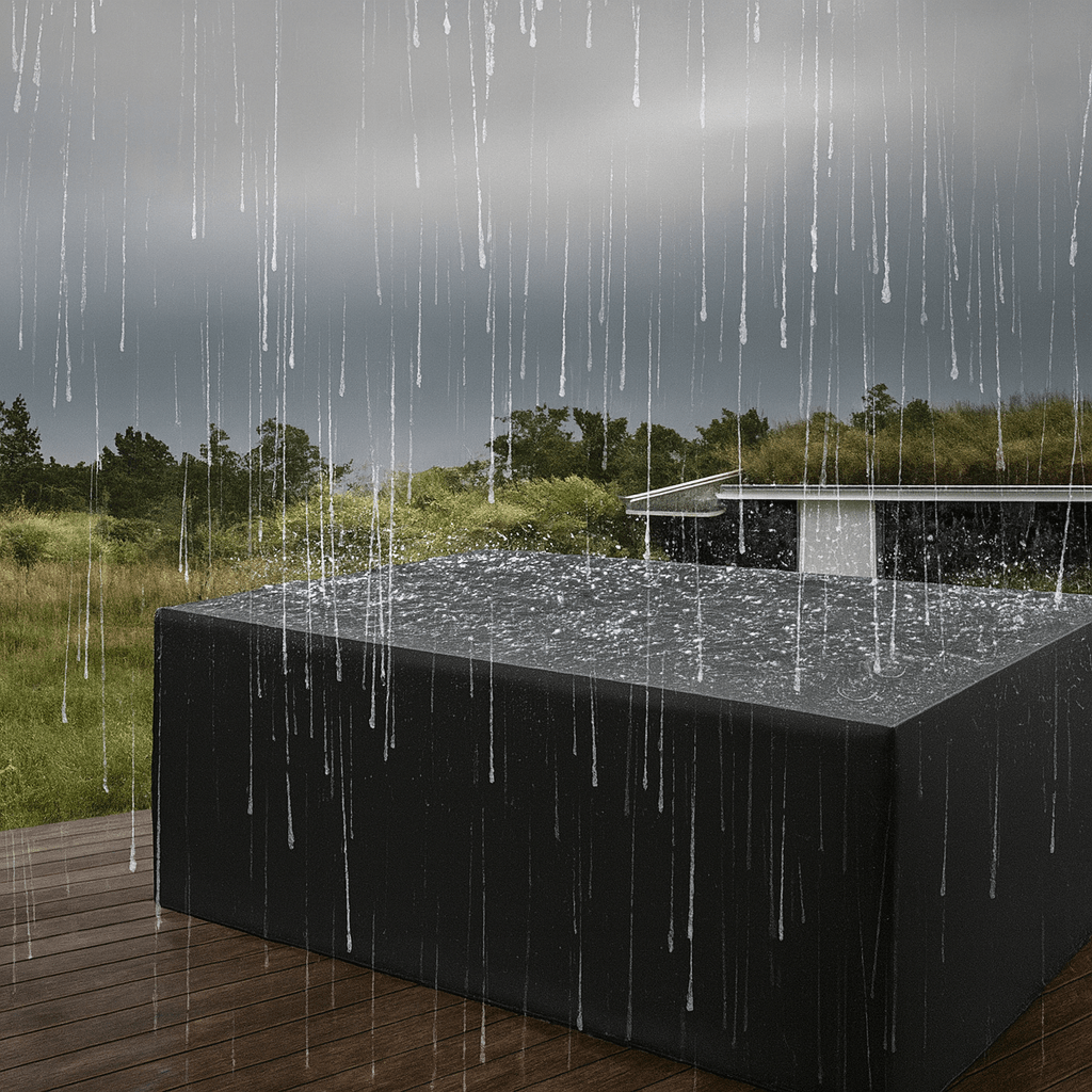 Polyester outdoor furniture cover, heavy duty & water repellent for patio weather protection.