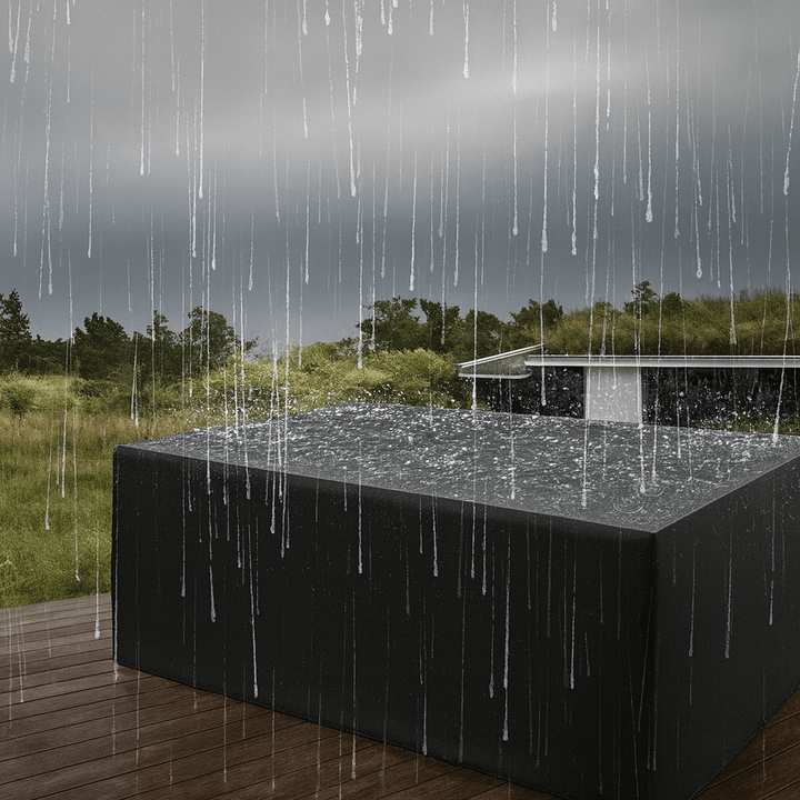 Polyester outdoor furniture cover, heavy duty & water repellent for patio weather protection.