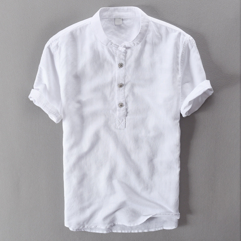 Stylish men's short sleeve button-down shirt. Lightweight fabric for warm weather, ideal casual summer top & beach outfit.