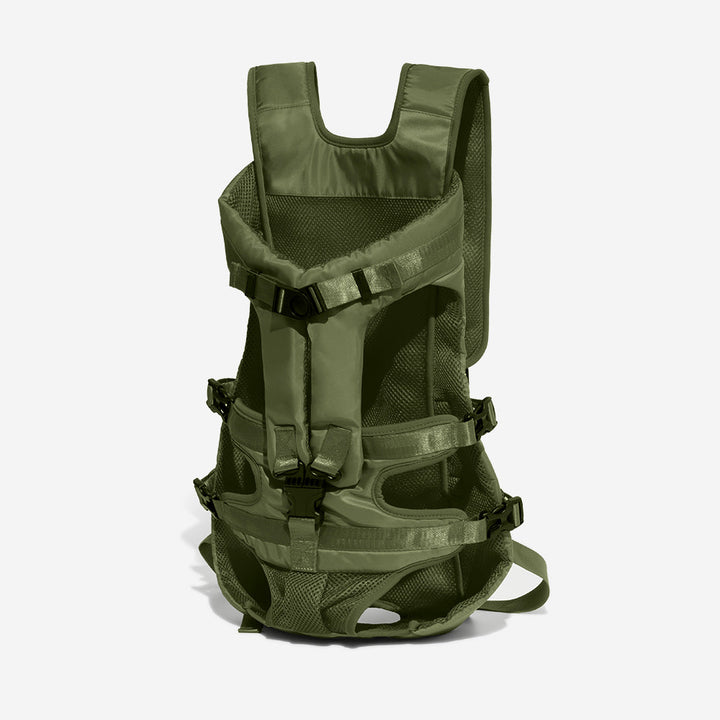 Pet travel backpack for small dogs featuring breathable mesh for safe & comfortable transport during walks & hikes.