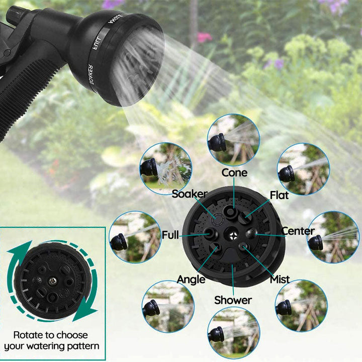 Person watering plants with a lightweight, flexible garden hose, making yard care simple and efficient.