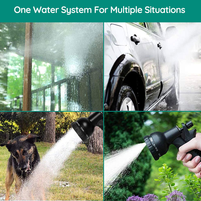 Compact, easy storage expandable garden hose coiled neatly, saving space in your shed or garage.
